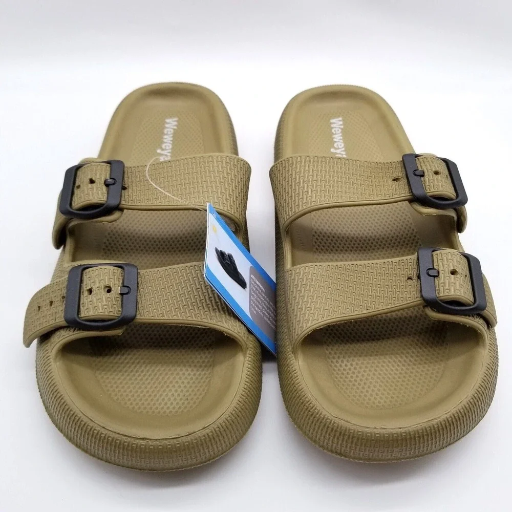Weweya Men  Sandals‎ Pillow Slippers Size 42-43 US 8.5/9.5  Double Buckle Olive